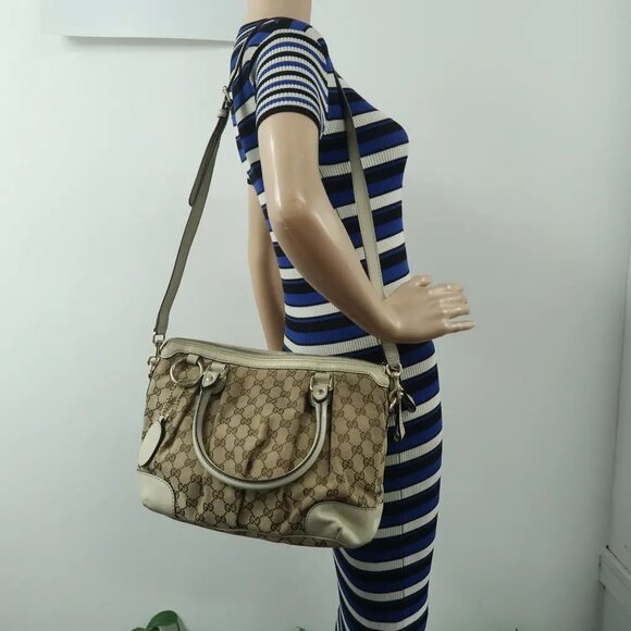 GUCCI Sukey Brown Cloth Satchel 389-030725 - Picture 12 of 12